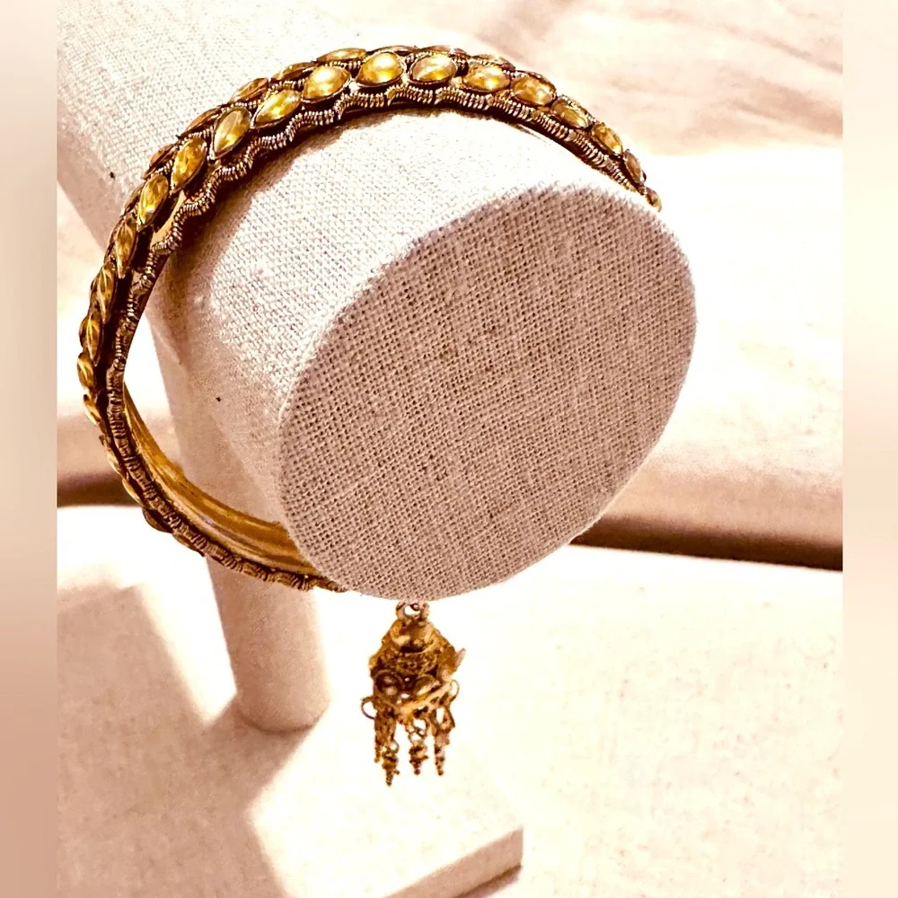 Vintage | Bracelet | Vintage Indian Kundan Tassel Bracelet | Gold Metal